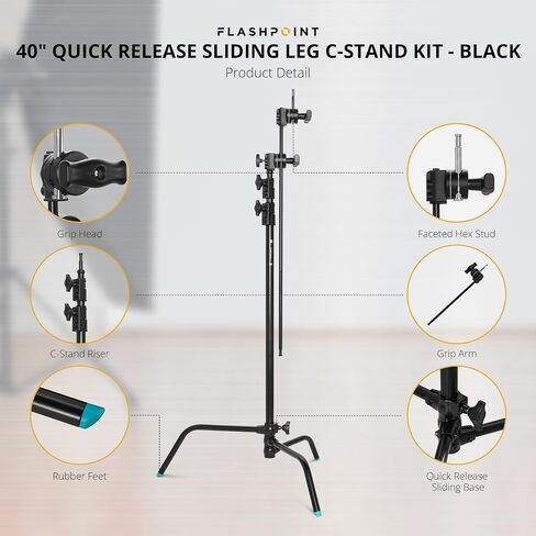 Flashpoint 40" Quick Sliding Leg C-Stand Kit with 2.5" Grip Head & 40" Grip Arm (Black) in Kuwait