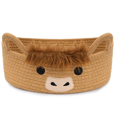 Oval Highland Cute Cow Basket for Nursery, Small Woven Gift Basket | Rope Cotton Storage for Gifts Empty, Baby Shower Blanket 0rganizer with Handles,Towel Decorative Bins, 12"D x 5"H IN in Saudi Arabia