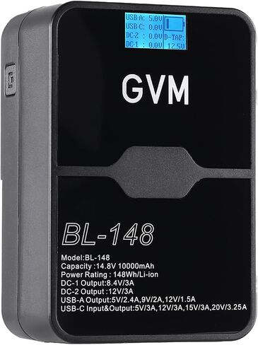 GVM BL148 V Mount Battery, 10000mAh / 148Wh, with D-TAP, USB-C & USB-A, 65W Output, for Photography Lighting, Studio Lights, Cameras, Camcorders, Video Lights in Saudi Arabia