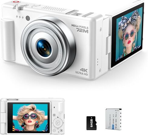 4K Digital Cameras for Photography, Compact Vlogging Camera with Flip Screen, 18X Digital Zoom YouTube Camera, Ideal for Bignners Boys Girls Black in Kuwait