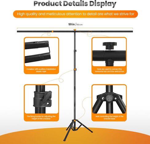 Jiang&Rong White Screen Backdrop Stand Kit 5x10FT with Reverse Folding Base | Portable T-Shape Background Stand for Photography, Streaming, Video Recording, Includes Carry Bag & 6 Clamps in Kuwait