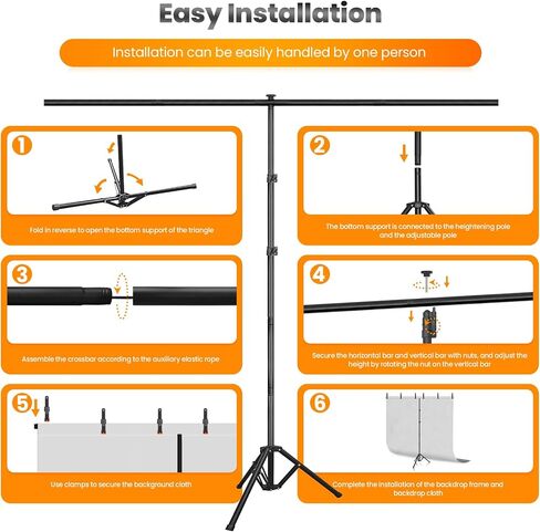 Jiang&Rong White Screen Backdrop Stand Kit 5x10FT with Reverse Folding Base | Portable T-Shape Background Stand for Photography, Streaming, Video Recording, Includes Carry Bag & 6 Clamps in Kuwait