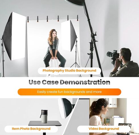 Jiang&Rong White Screen Backdrop Stand Kit 5x10FT with Reverse Folding Base | Portable T-Shape Background Stand for Photography, Streaming, Video Recording, Includes Carry Bag & 6 Clamps in Kuwait
