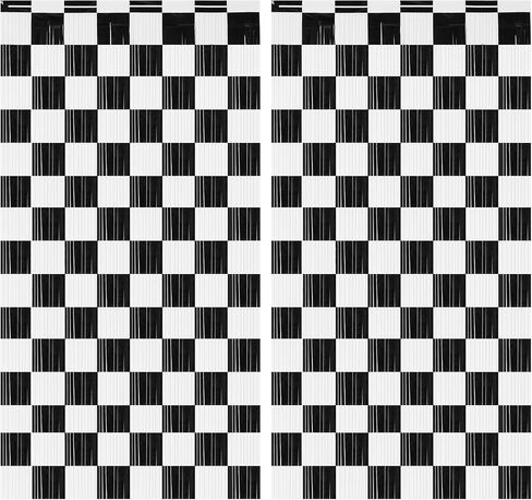 PintreeLand 2PCS Race Car Foil Fringe Curtains 3.28x6.56 Ft, Black and White Checkered Party Backdrop Streamers Decorations, Photo Booth Props in Kuwait