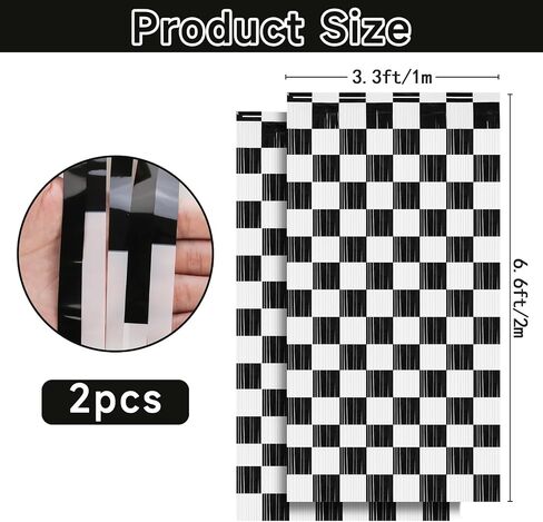 PintreeLand 2PCS Race Car Foil Fringe Curtains 3.28x6.56 Ft, Black and White Checkered Party Backdrop Streamers Decorations, Photo Booth Props in Kuwait
