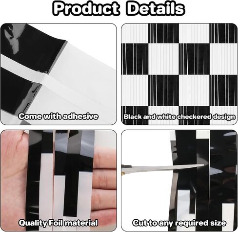 PintreeLand 2PCS Race Car Foil Fringe Curtains 3.28x6.56 Ft, Black and White Checkered Party Backdrop Streamers Decorations, Photo Booth Props in Kuwait