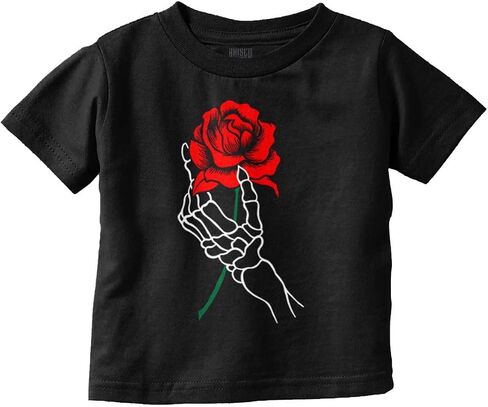 Cool Skeleton Hand Holding a Rose Toddler Baby Graphic T Shirt in Kuwait