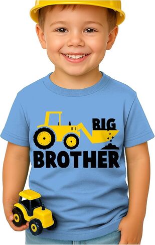 Tstars Big Brother Construction Shirt Toddler Boy Bulldozer Sibling Reveal | Soft cotton bulldozer tee for promoted big bro; great for pregnancy announcement, sibling reveal, baby shower in Kuwait