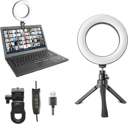 6" Ring Light Video Conference Kit, 5-Color 10-Brightness Clip-On Light with Stable Ring-Light Clamp & 5" Tripod, Desk/Zoom/TikTok, Makeup Light, Selfie Light in Kuwait