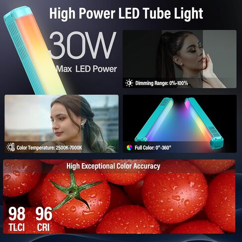SIRUI 30W RGB LED Video Light Stick, T30 Tube Light, 2500K~7000K, 2580 lux/0.5m, TLCI 98, CRI 96, 6 Pixel Effects, 13 Light Effects, Full-Color LED Light, Reverse Charging in Kuwait