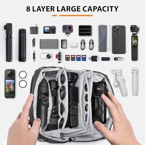 Tomat Carrying Case for Insta360 Luna Ultra/X5/Osmo Pocket 3 Accessories | Portable Large Carry Bag for Xtra Muse/Osmo 360/Mobile 8 Waterproof Multilayer Protective Travel Storage with Shoulder Strap in Kuwait