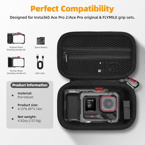 BRDRC Carrying Case for Insta360 Ace Pro 2/Ace Pro Xplore Bundle Kit, Portable Small Storage Bag Hard Shell Battery Travel Case with Wrist Strap Carabiner Insta 360 Ace Pro 2/Ace Pro Accessoires in Kuwait