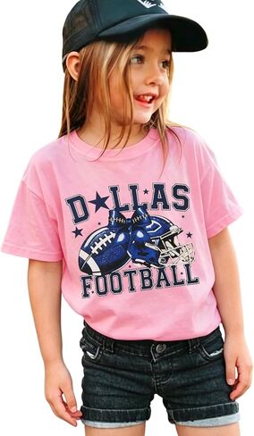 Ritatte Toddler Girls Football T-Shirt Kid Football Season Game Day Shirt Cute Sparkly Bow Helmet Graphic Sports Tees Tops in Kuwait