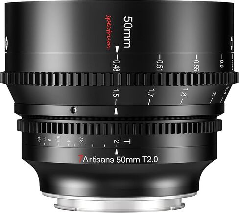 7artisans 50mm T2.0 Large Aperture Full Frame Cine Lens Compatible for Sony E-Mount, Manual Focus Low Distortion Cinema Lens Mirrorless Cameras for Sony A7 Series FX3 A7S3 A7M3 A7R3 A7M4, Black in Kuwait