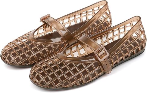 Etebella Jelly Mary Jane Ballet Flat Shoes Women Mesh Jellies Beach Sandals | Jelly Ballerina Flats, Hollow Out Summer Shoes, Adjustable Buckle Strap, Closed Round Toe, Clear, Daily Wear in Kuwait