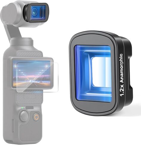 1.2X Anamorphic Lens Compatible with DJI Osmo Pocket 3 & Pocket 4 Only, 3 Elements 3 Groups Cinematic Optical Glass, Magnetic Lens Attachment for Widescreen Video & Film Look, Lightweight Gimbal Safe in Kuwait
