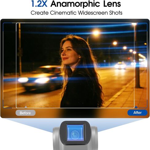 1.2X Anamorphic Lens Compatible with DJI Osmo Pocket 3 & Pocket 4 Only, 3 Elements 3 Groups Cinematic Optical Glass, Magnetic Lens Attachment for Widescreen Video & Film Look, Lightweight Gimbal Safe in Kuwait