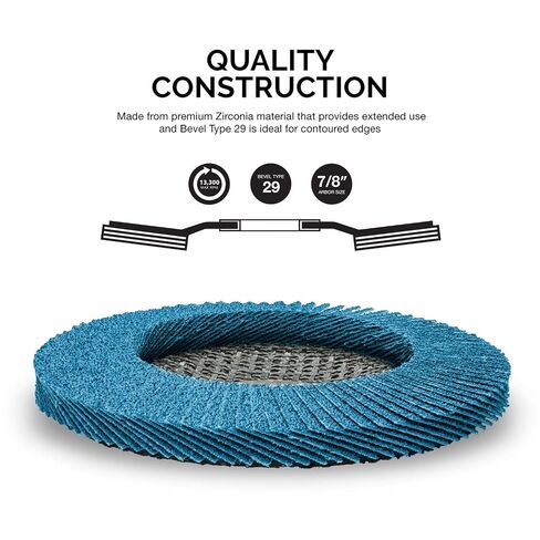 Neiko 11142A Premium Zirconia Flap Disc | 4.5" x 7/8-Inch, 40 Grit, Bevel Type #29 - 10 Pack in Kuwait