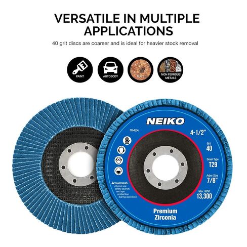 Neiko 11142A Premium Zirconia Flap Disc | 4.5" x 7/8-Inch, 40 Grit, Bevel Type #29 - 10 Pack in Kuwait