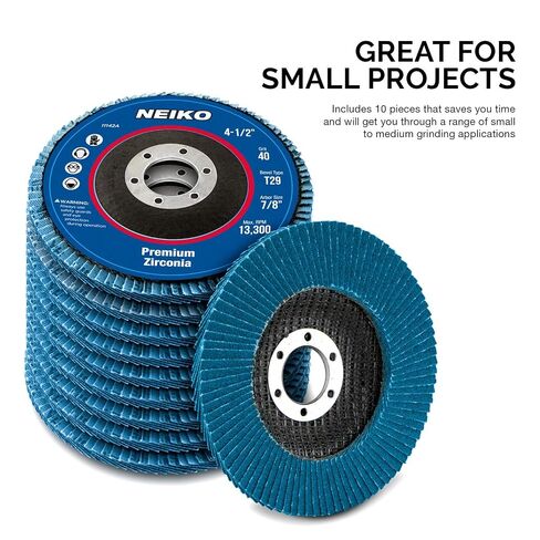 Neiko 11142A Premium Zirconia Flap Disc | 4.5" x 7/8-Inch, 40 Grit, Bevel Type #29 - 10 Pack in Kuwait