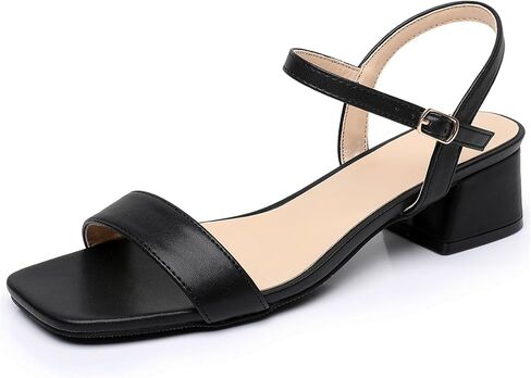 ZHENAIYISHENG Women's Low Block Heel Sandals - Open Toe Ankle Strap Comfortable Walking Party Dress Sandals for Women - Black Nude Chunky Heels 1.77 Inch in Kuwait