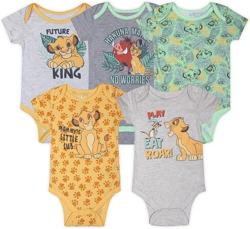 Disney Lion King Baby Boys 5 Pack Bodysuits for Newborn and Infants in Kuwait