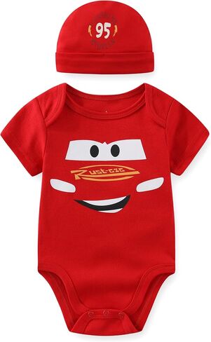 Disney Cars Lightning McQueen Baby Boys Bodysuit with Hat Cap 2 Piece Set for Newborn and Infant in Kuwait