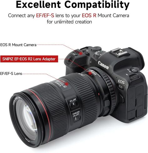 EF-EOS R Mount Adapter Auto-Focus Lens Mount Adapter Converter Ring Compatible with Canon EF/EF-S Series Lens to EOS R, RP, R3, R5, R6, R6II, R7, R8, R10, R50, R100 Cameras in Kuwait
