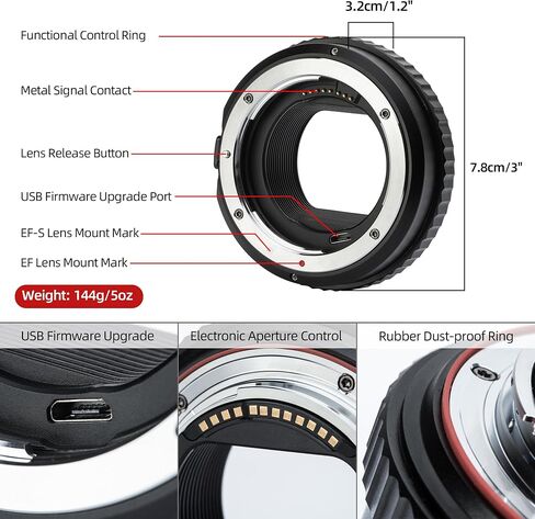 EF-EOS R Mount Adapter Auto-Focus Lens Mount Adapter Converter Ring Compatible with Canon EF/EF-S Series Lens to EOS R, RP, R3, R5, R6, R6II, R7, R8, R10, R50, R100 Cameras in Kuwait