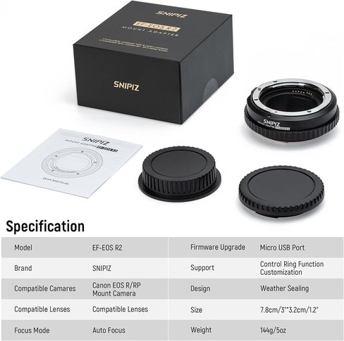 EF-EOS R Mount Adapter Auto-Focus Lens Mount Adapter Converter Ring Compatible with Canon EF/EF-S Series Lens to EOS R, RP, R3, R5, R6, R6II, R7, R8, R10, R50, R100 Cameras in Kuwait