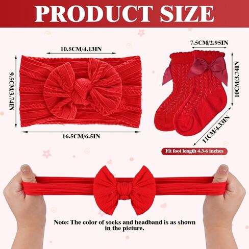 Fengek 6 Pcs Baby Girl Headbands & Calf Socks with Bows, Stretchy Breathable Newborn Accessories for 6-12M Girls in Kuwait