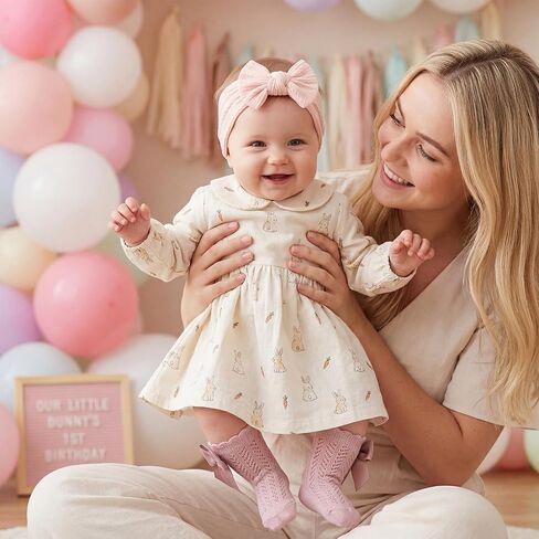 Fengek 6 Pcs Baby Girl Headbands & Calf Socks with Bows, Stretchy Breathable Newborn Accessories for 6-12M Girls in Kuwait
