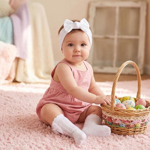 Fengek 6 Pcs Baby Girl Headbands & Calf Socks with Bows, Stretchy Breathable Newborn Accessories for 6-12M Girls in Kuwait