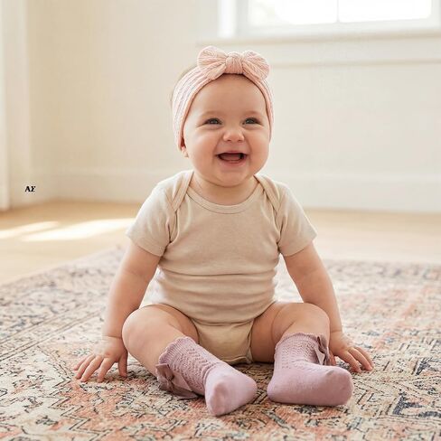 Fengek 6 Pcs Baby Girl Headbands & Calf Socks with Bows, Stretchy Breathable Newborn Accessories for 6-12M Girls in Kuwait