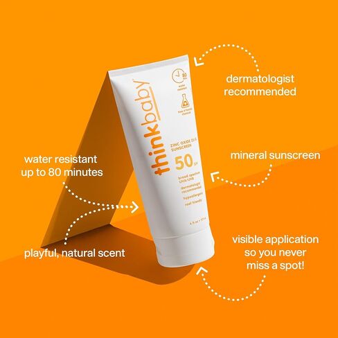 Thinkbaby SPF 50+ Baby Mineral Sunscreen, 6oz + Thinksport Kids SPF 50+ Sheer Mineral Sunscreen Spray, 6oz, Water Resistant Sun Cream – Broad Spectrum UVA/UVB Sun Protection in Kuwait