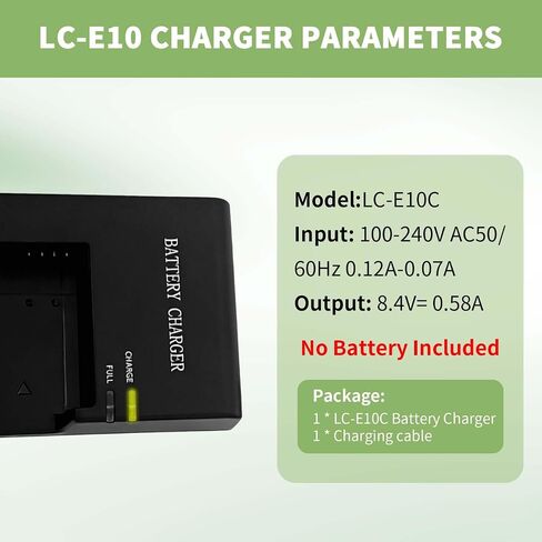 LC-E10C Quick Battery Charger for Canon LC-E10 LP-E10, with US Power Cord | Compatible with EOS Rebel T7 T6 T5 T3 T100 4000D 3000D 2000D 1500D 1300D 1200D 1100D Kiss X50 X70 X80 X90 DSLR Camera in Kuwait