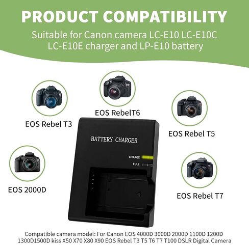 LC-E10C Quick Battery Charger for Canon LC-E10 LP-E10, with US Power Cord | Compatible with EOS Rebel T7 T6 T5 T3 T100 4000D 3000D 2000D 1500D 1300D 1200D 1100D Kiss X50 X70 X80 X90 DSLR Camera in Kuwait