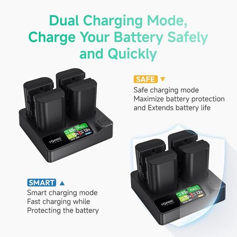 Toprig LP-E6NH LP-E6P 4-Bay Battery Charger with LCD, PD60W LP-E6 LP-E6N Fast Charger, Compatible with Canon LP-E6 LP-E6N Battery, EOS R5, R6 Mark II, 5D 6D 7D Mark II III IV, 60D, 70D, 80D in Kuwait