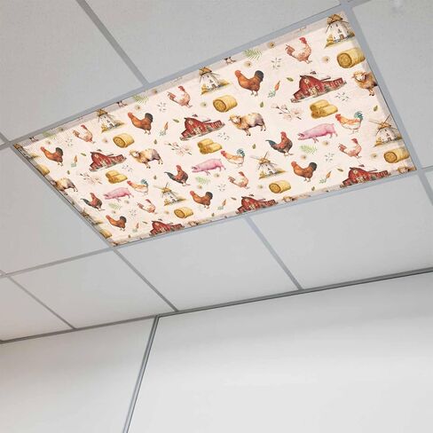 Farm Animals Magnetic Fluorescent Light Covers for Ceiling Lights 2x4 Ft,Country Barn Sheep Rooster Pig Flowers Black Office Kitchen Drop Ceiling Light Covers Lighting Filters Shade Panel 2PCSs in Saudi Arabia