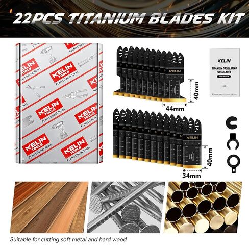 22pcs Titanium Oscillating Tool Blades, Universal Multitool Blades | Oscillating Saw Blade for Metal Wood Detail Cutting,Standard Size,Multitool Wood Blades For Bosch Fein Milwaukee Ryobi Dewalt in Kuwait