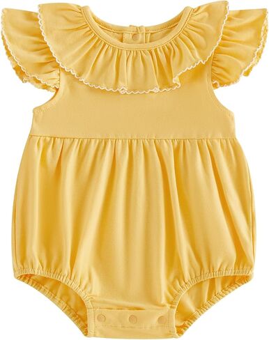 Balaflyie Baby Bubble Romper Girl Summer Ruffle Collar Bodysuit | Infant Ruffle Sleeve Clothes, 0-18 Months Girl Summer Outfit, Oversize T-shirt Romper for Daily wear&Casual wear in Kuwait