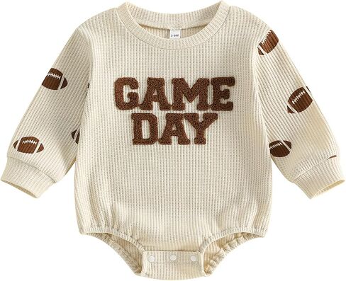 FYBITBO Infant Baby Boy Girl Clothing Fall Long Sleeve Sweatshirt Romper Bodysuit Game Day Football Outfit Cute Clothes in Kuwait
