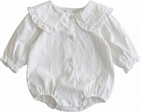 Newborn Girl Clothes White Ruffle Collar Long Sleeve Baby Girl Romper, 0-18 Months in Kuwait