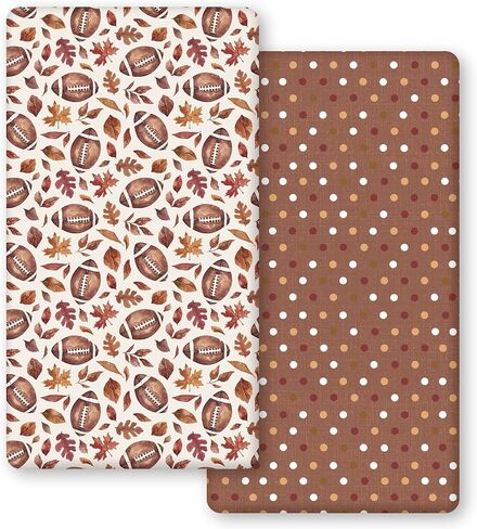 Horaldaily 2 Pack Fitted Crib Sheet for Boys Girls,Soft Breathable Washable Jersey Microfiber Baby Crib Sheet, Fits Standard Size Crib Mattress 28in x 52in, Warm Brown Football & Fall Leaves in Kuwait