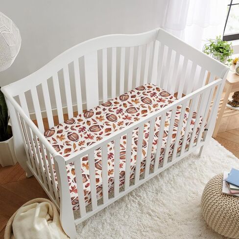 Horaldaily 2 Pack Fitted Crib Sheet for Boys Girls,Soft Breathable Washable Jersey Microfiber Baby Crib Sheet, Fits Standard Size Crib Mattress 28in x 52in, Warm Brown Football & Fall Leaves in Kuwait