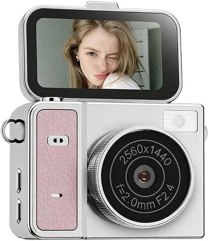 Flip Screen Retro Pocket Mini Digital Camera | 1.47 Inch Flip Screen Mini Camera Vintage Filters With Leather Strap(White) in Kuwait