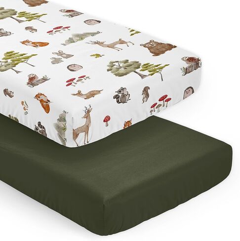 Sweet Jojo Designs 2-Piece Baby Crib Sheets Set (Solid Dark Green) for Boys/Girls, Infant Nursery, Toddler Room - Standard Size (Hunter, Sage Forest, Olive Greens for Rustic Woodland Camo Collection) in Kuwait