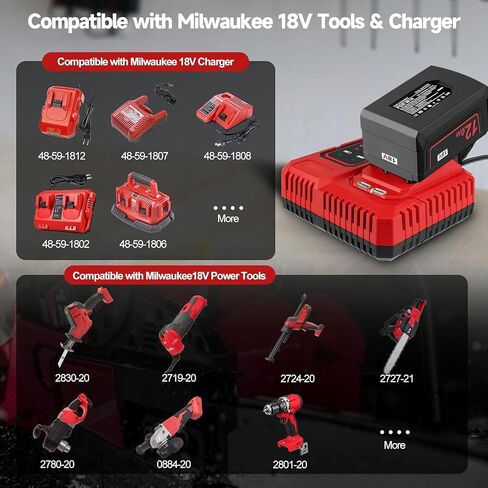 Nonbliep 2Pack 12000mAh 18 Volt Replacement for Milwaukee M18 Battery Compatible with Milwaukee 18V Battery 48-11-1810 48-11-1820 48-11-1840 48-11-1850 48-11-1828 48-11-1860 Cordless Power Tools in Kuwait