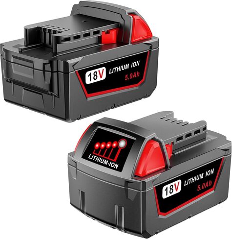 Upgraded 18V 5.0Ah Lithium Replacement for Milwaukee m18 XC Battery, Precision-Built for Peak Performance, Compatible with 48-11-1850 48-11-1852 Cordless Power Tools&Chargers(2Pack) in Kuwait