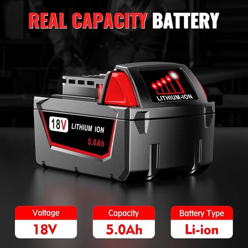 Upgraded 18V 5.0Ah Lithium Replacement for Milwaukee m18 XC Battery, Precision-Built for Peak Performance, Compatible with 48-11-1850 48-11-1852 Cordless Power Tools&Chargers(2Pack) in Kuwait